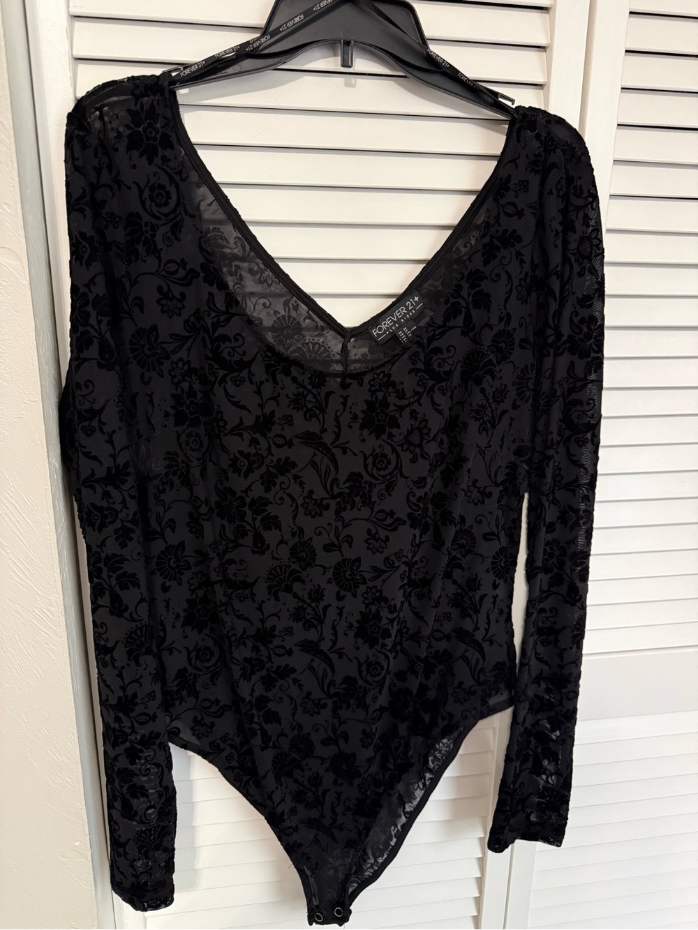 Forever 21 Black Flocked Floral V-Neck Sheer Bodysuit